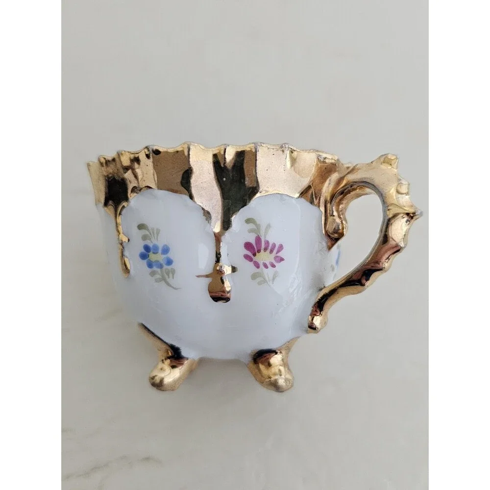 Vintage Mini Floral And Gold Tea Cup